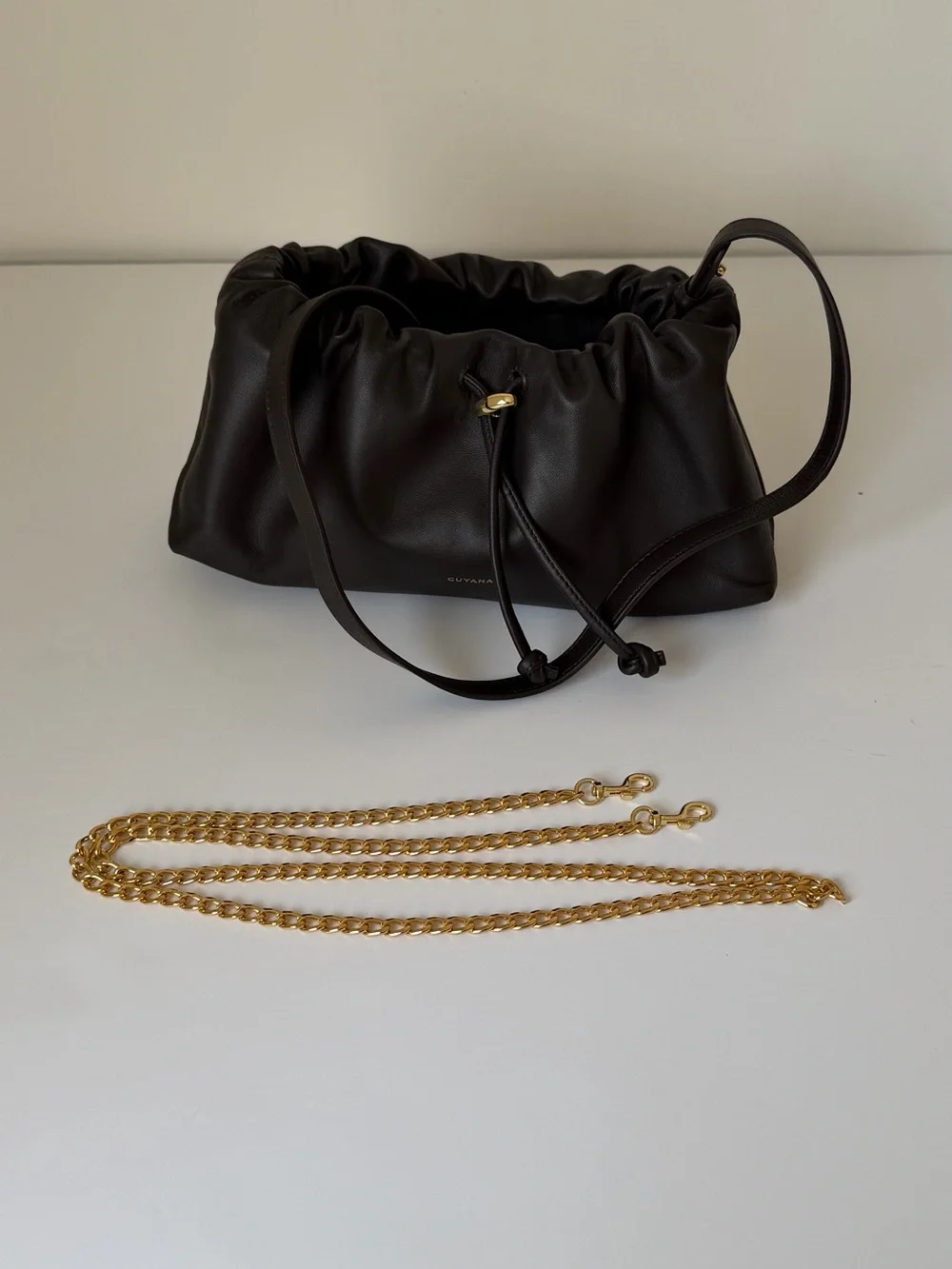 Cuyana Drawstring Brown Leather Bag - mini dia bag - Picture 7 of 15
